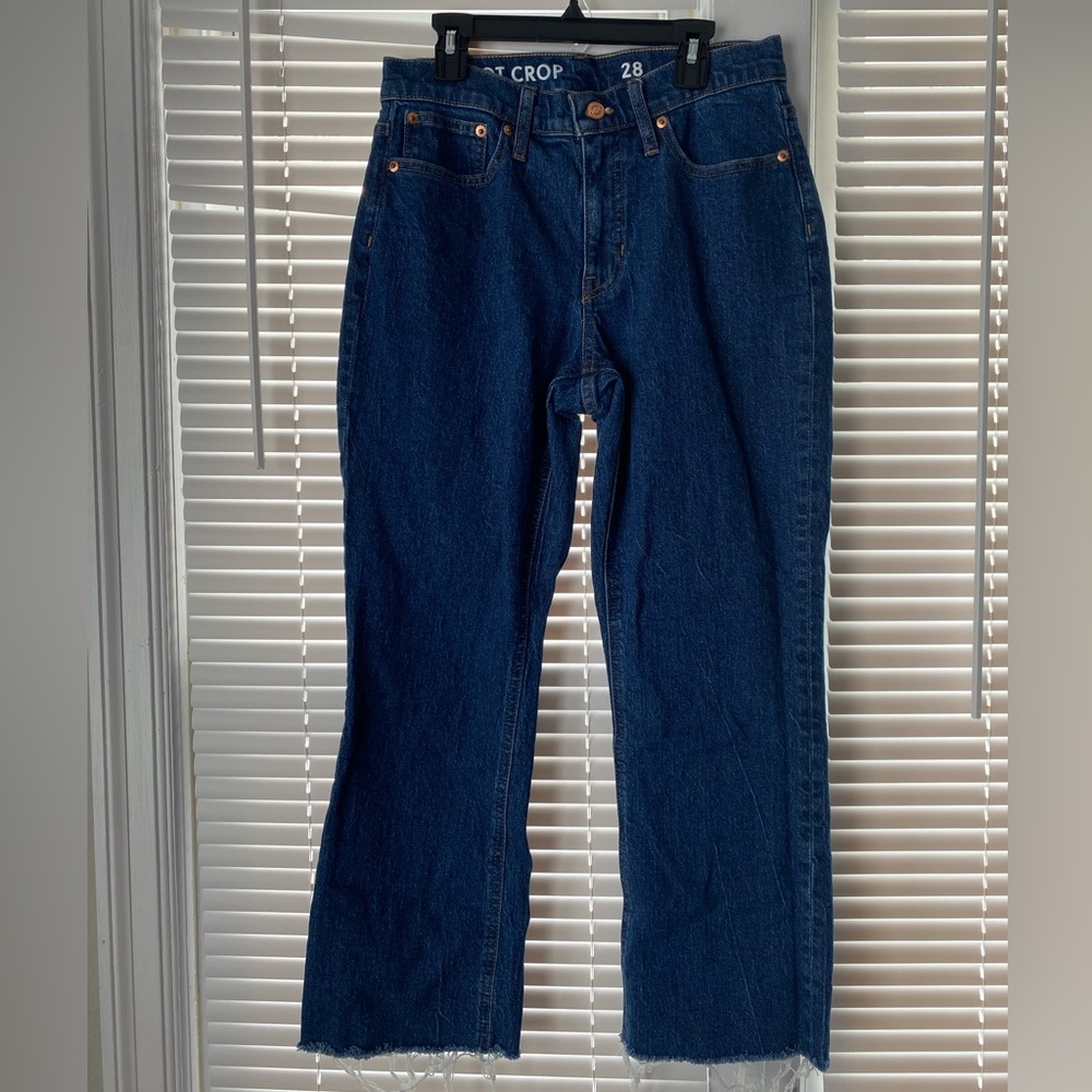 J.Crew Dark Wash Demi Boot Crop Denim Raw Hem Hi-Rise Jeans Casual Modern Sz 28